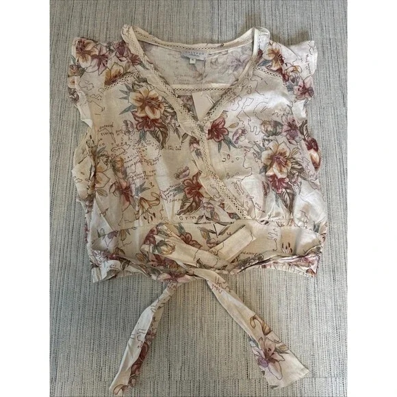 Calypso St Barth Bohemian Floral Romance  Wrap Blouse Flutter Cap Sleeve  XL NWT - Picture 8 of 9